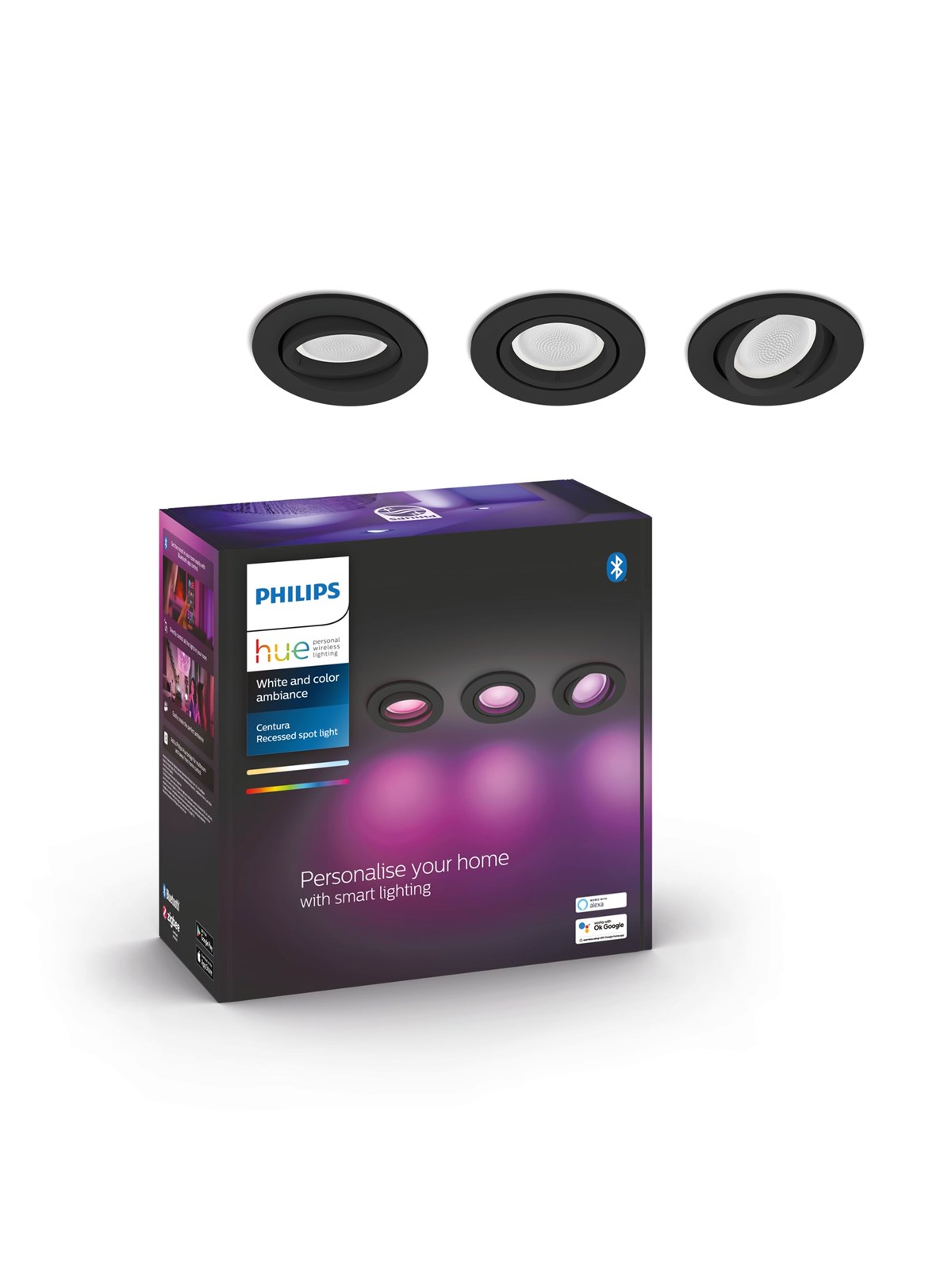 Philips Hue Centura Indbygningsspot Rund - Sort - 3-Pak, Smart Home
