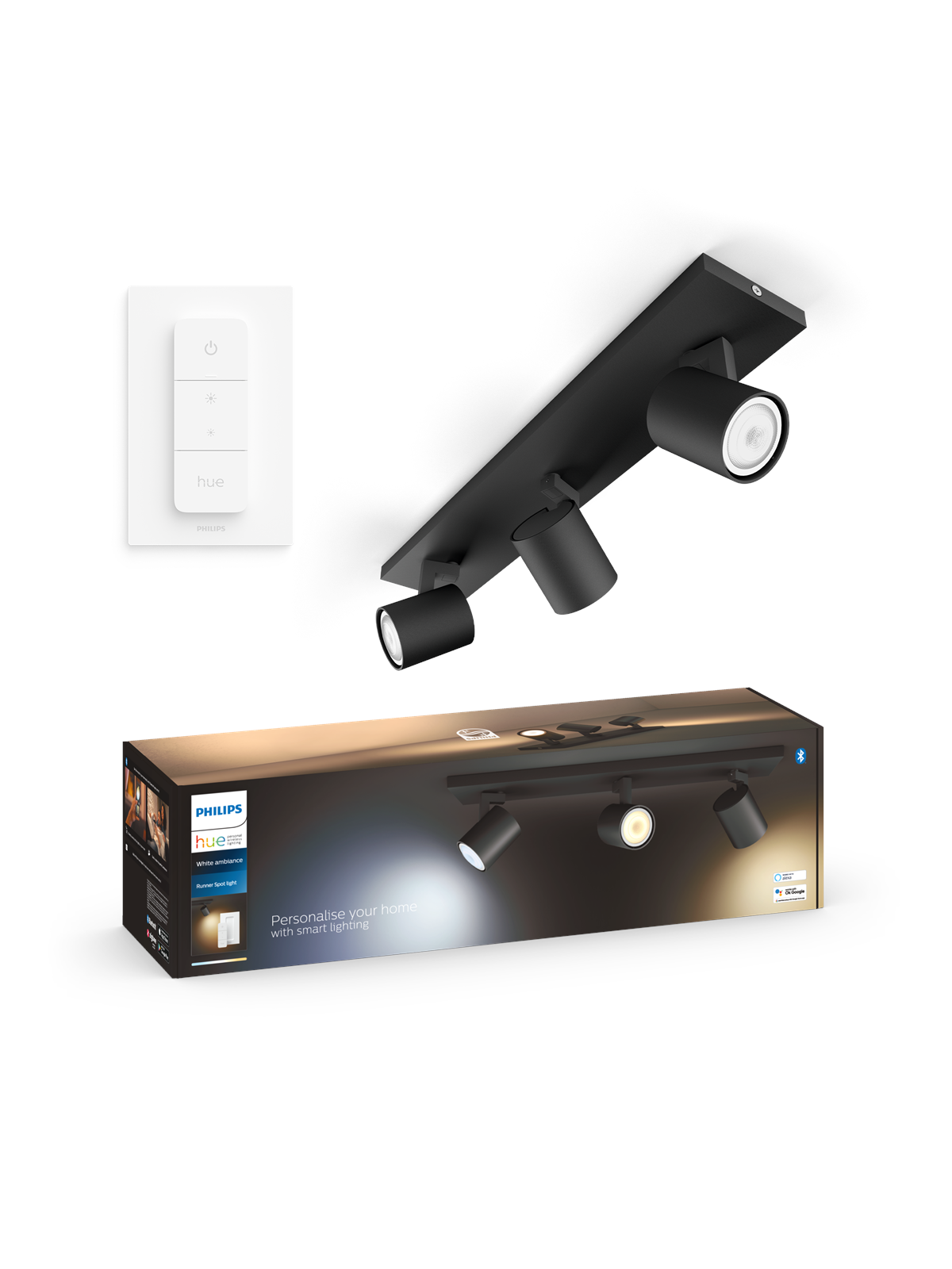 Philips Hue Runner Trippelt Spot - Sort - med Dimmer Switch, Smart Home