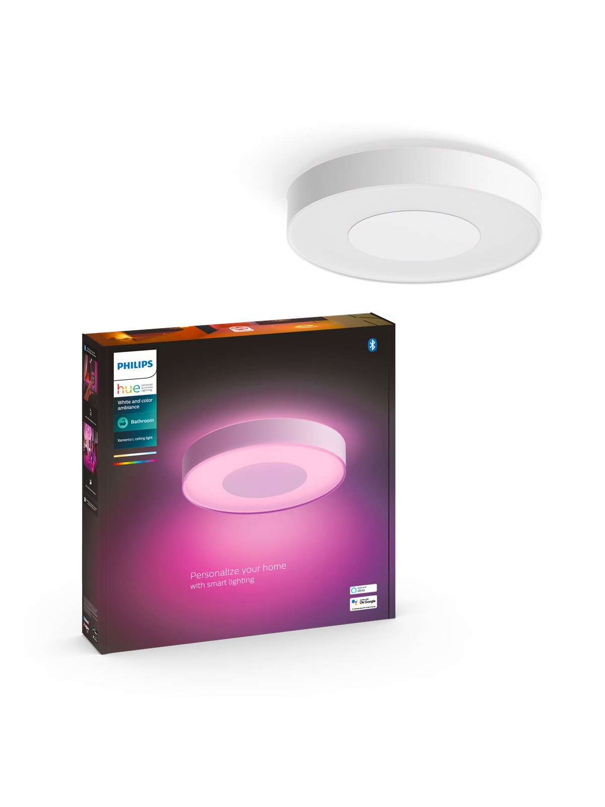 Philips Hue Xamento Stor Loftlampe til badeværelse - Hvid, Smart Home