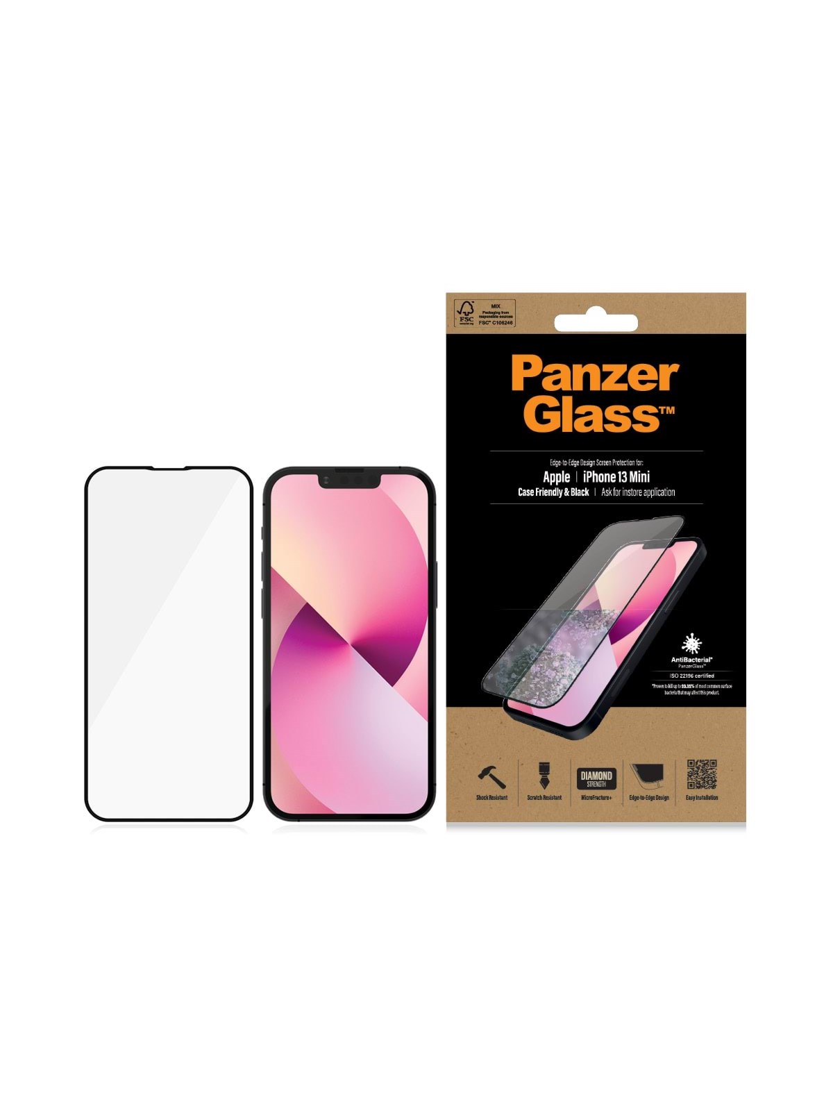 PanzerGlass Screen Protector Apple iPhone 13 Mini | Edge-to-Edge, Beskyttelsesglas