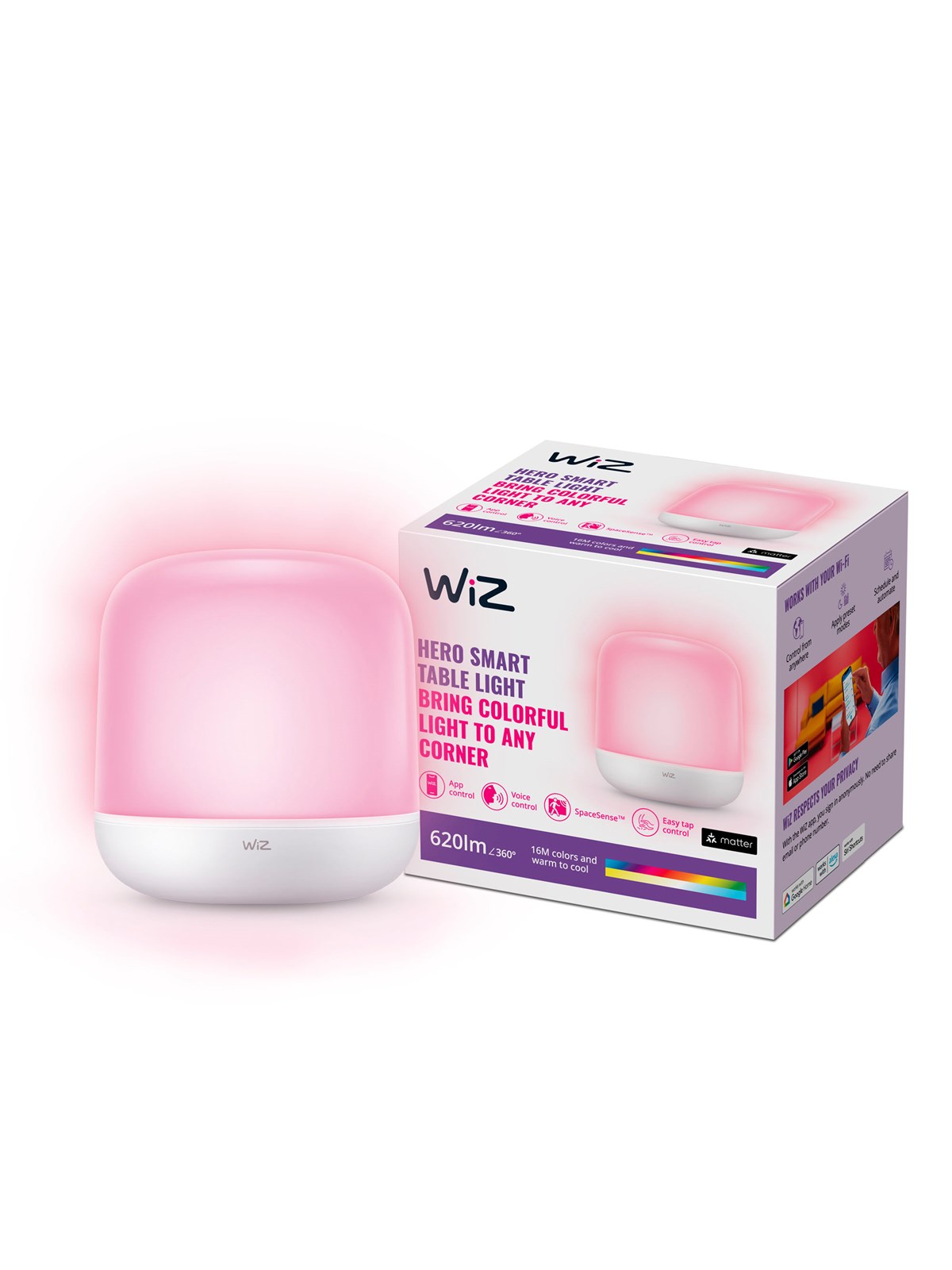 WiZ Hero Smart Bordlampe, Justerbar hvidt & farvet lys, Smart Home