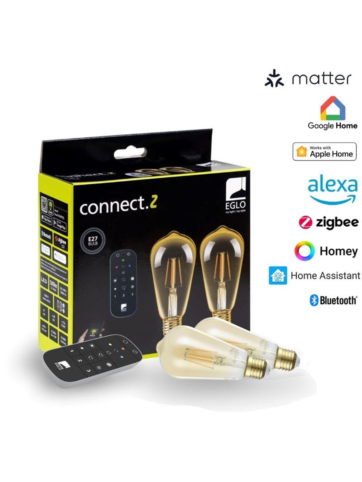 EGLO CONNECT.Z SÆT FJERNBETJENING + 2 E27 ST64 amber SMART pærer M/VARM HVID LYS