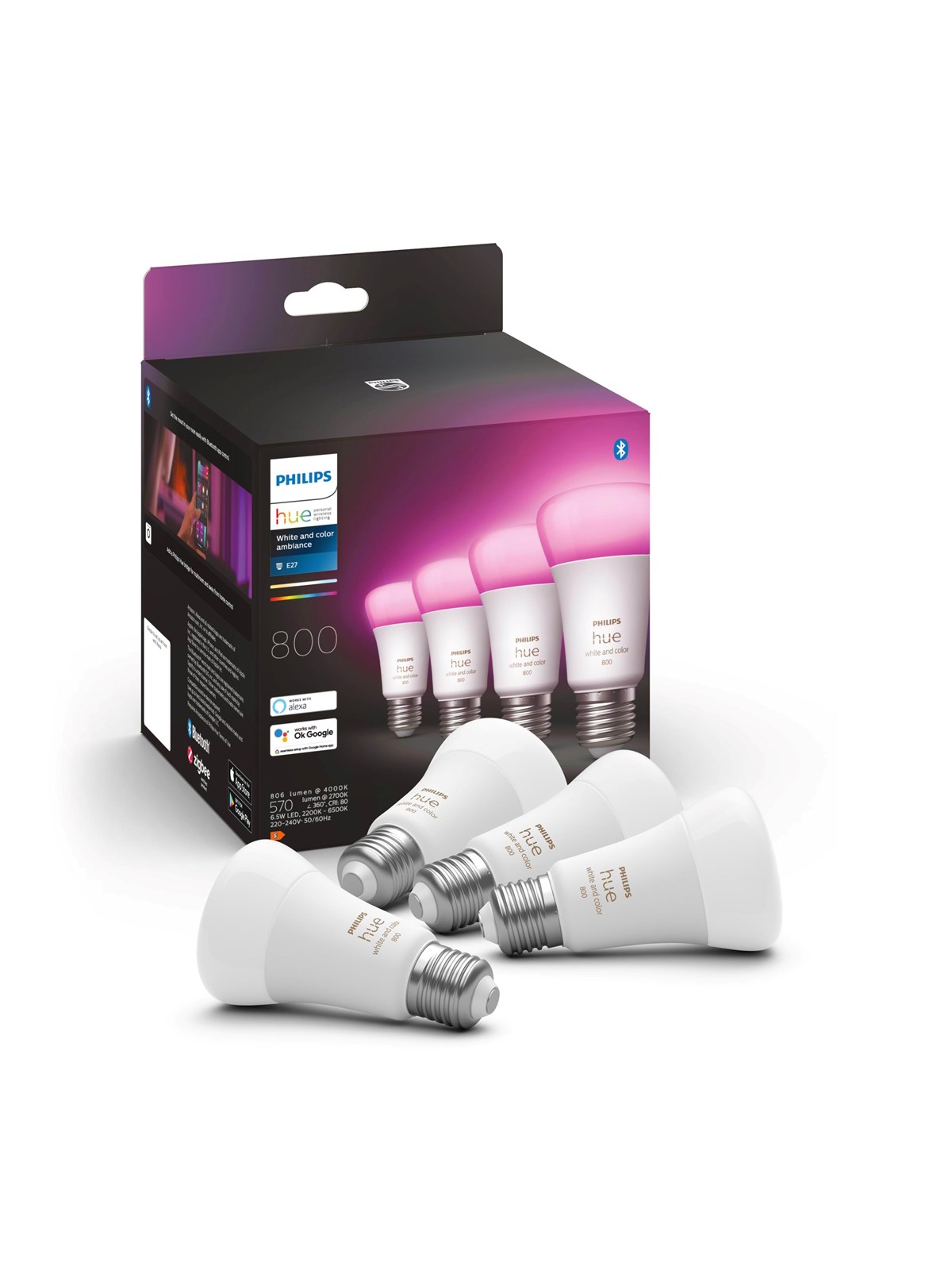 Philips Hue Color A60 E27 806 Lumen - 4-Pak, Smart Home
