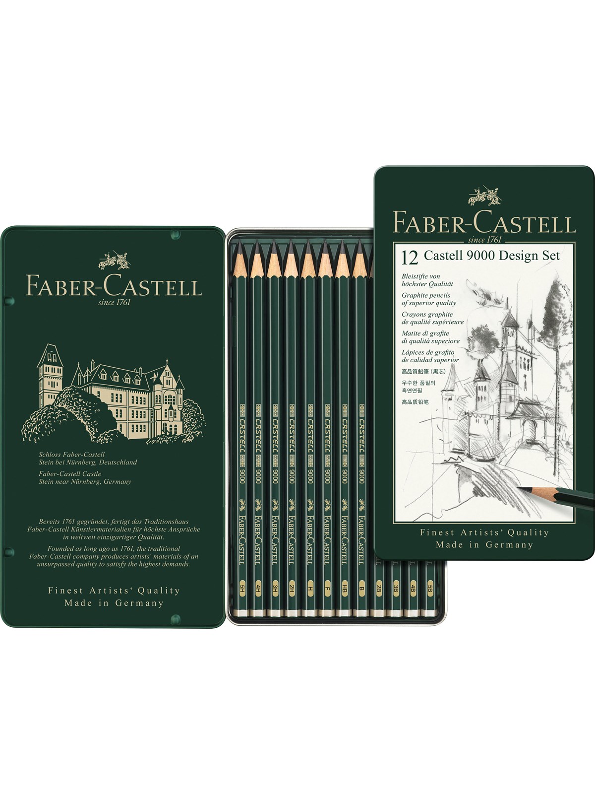 Faber-Castell Castell 9000 pencil 5B-5H tin æske 12 as, Tegneværktøj