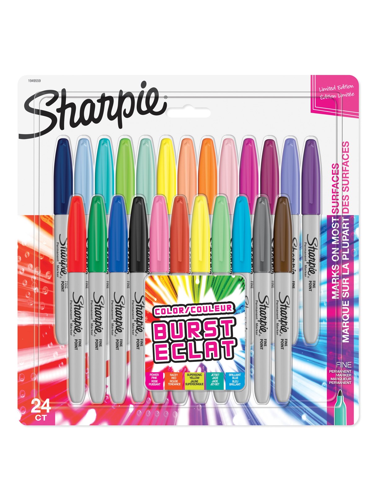 Sharpie Permanent Markers | Fin spids | Farveeksplosions- og forskellige originale farver | 24 styk