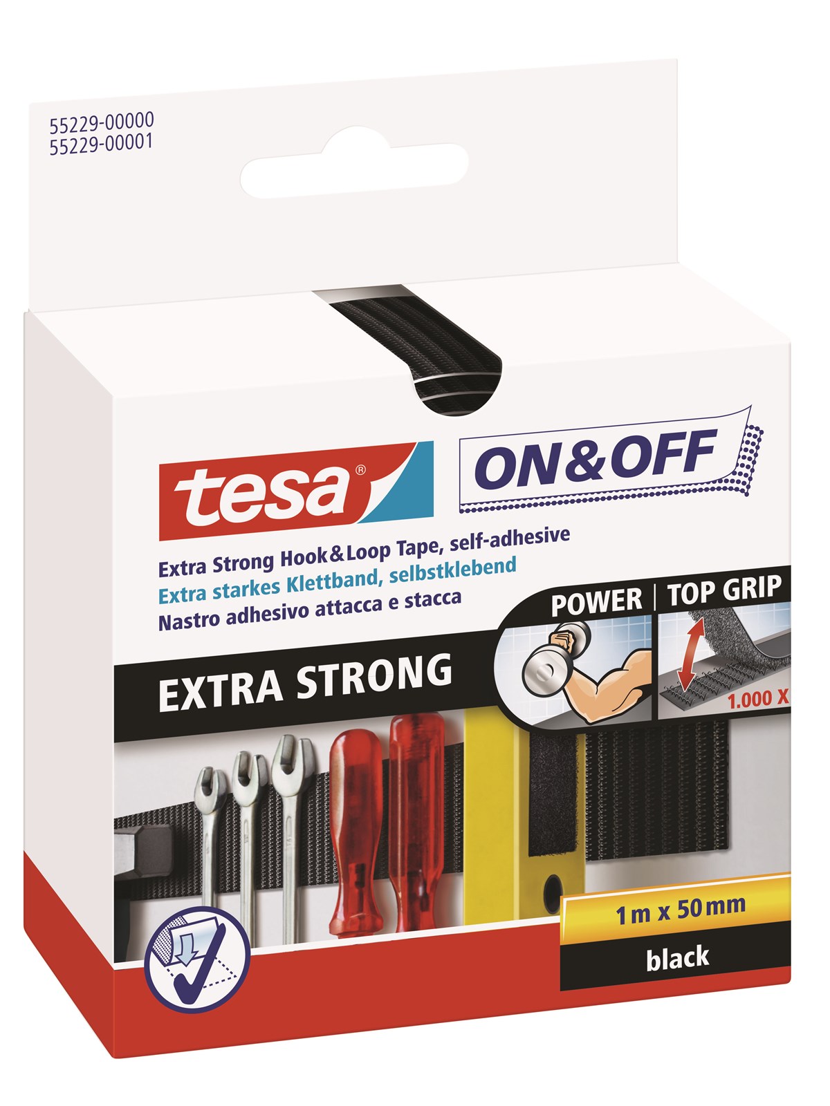 tesa On & Off Extra Strong 50mm x 100cm Black, Tape
