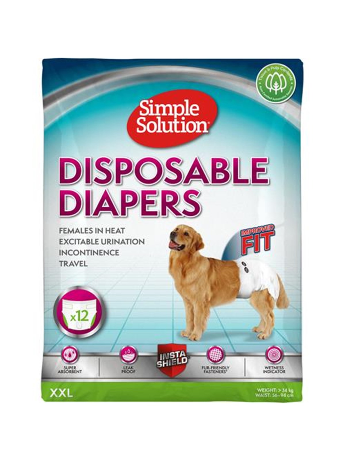 Simple Solution Disposable Diapers Female 2XL (12-Pack), Hundeudstyr