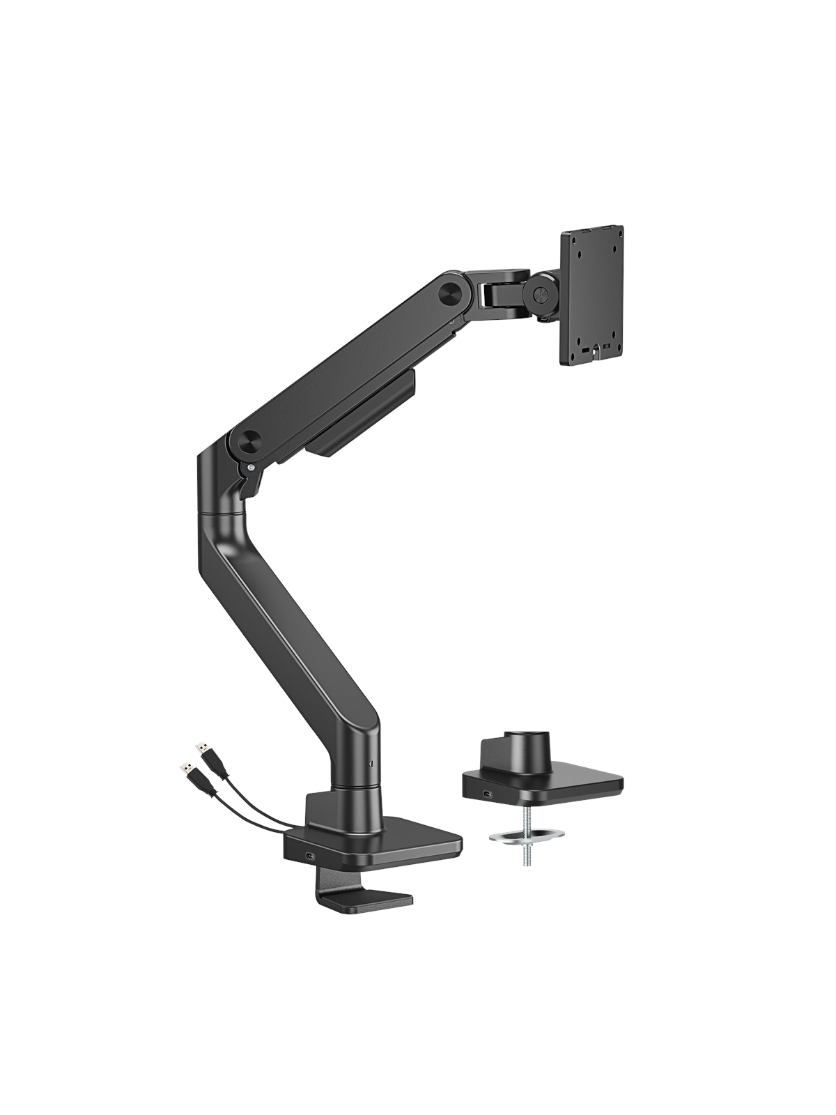 DUTZO Skærmholder til 1 skærm (op til 49") - Heavy Duty med USB A & C porte - Sort