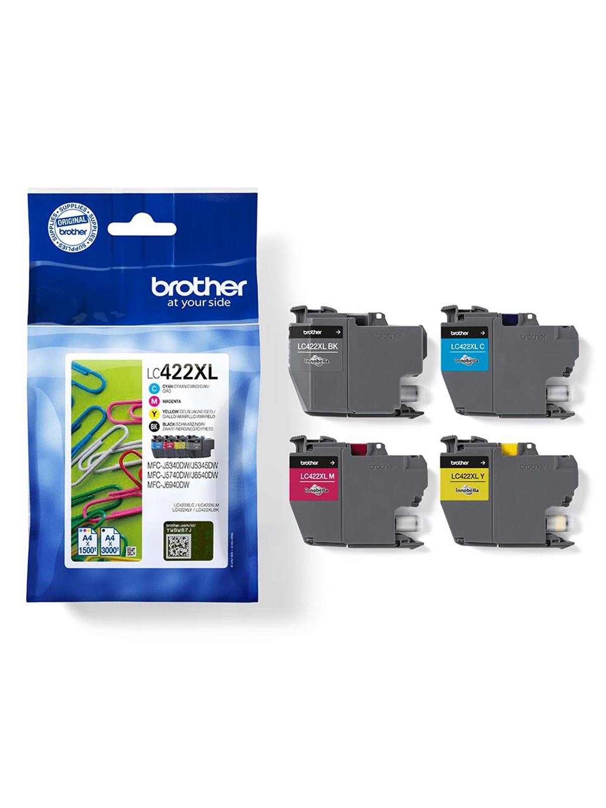 Brother LC 422XL Ink (Black Yellow Cyan Magenta) 4-Pack, Printerpatron Og Toner