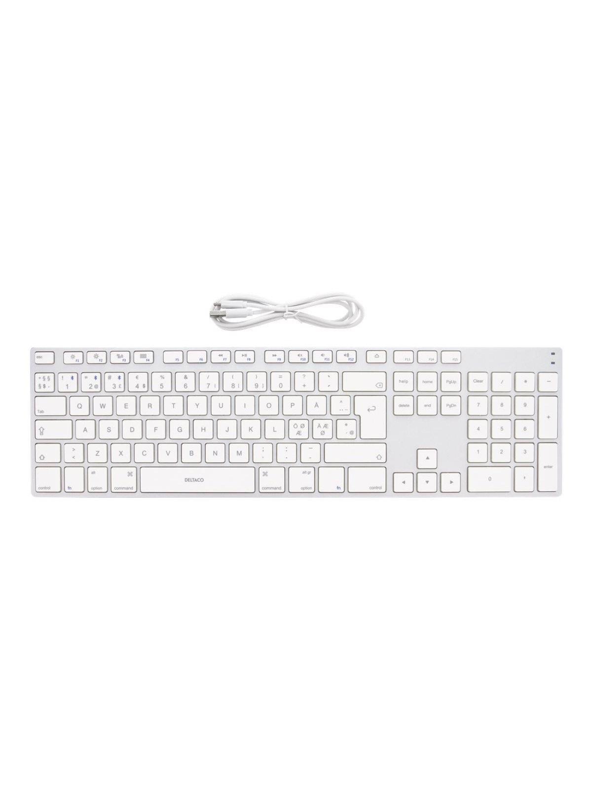 Deltaco Fullsize Bluetooth 3.0 Aluminum Keyboard Silver (Nordic) - Tastatur - Nordisk - Sølv