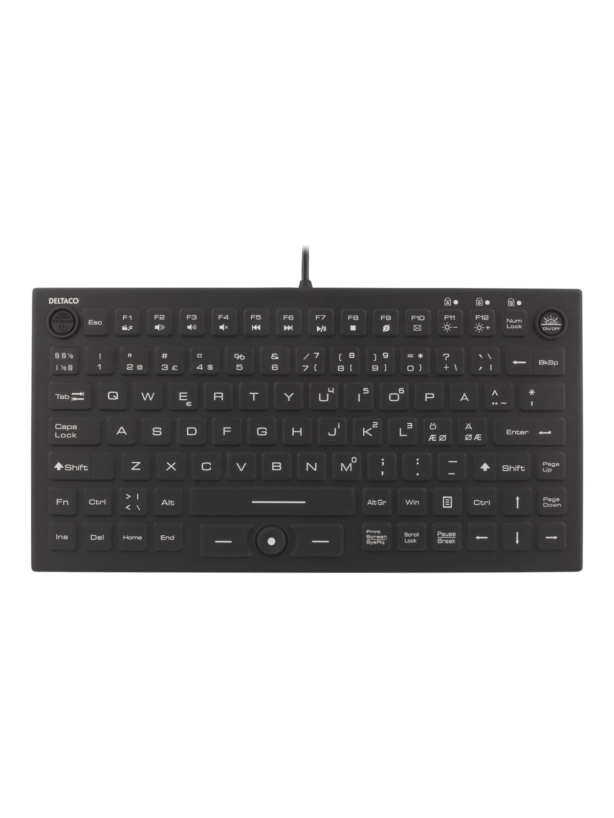 Deltaco Mini Silicone Keyboard Black (Nordic) - Tastatur - Nordisk - Sort
