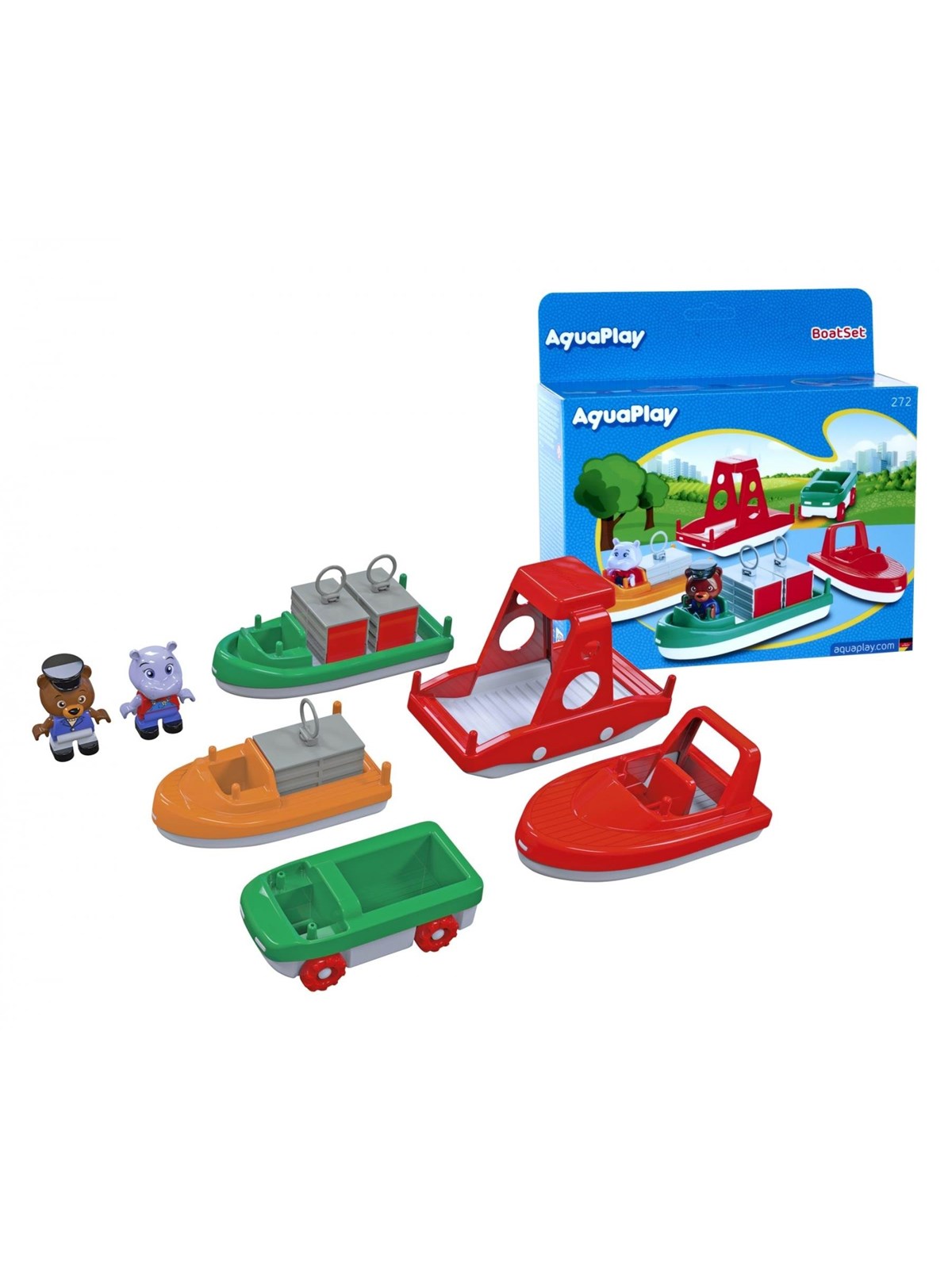 Aquaplay Bådsæt m/4 både, 1 amfibie køretøj, 2 figurer, Vandleg
