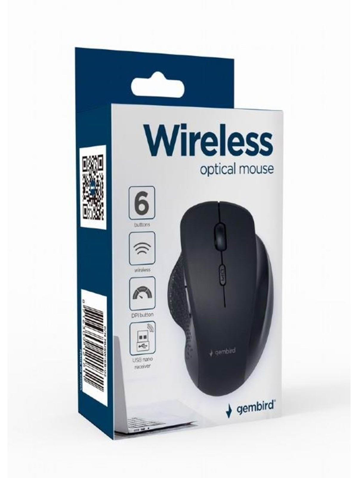 Gembird Ergonomic wireless optical mouse 6B-02 - Mus - Optisk - 6 knapper - Sort