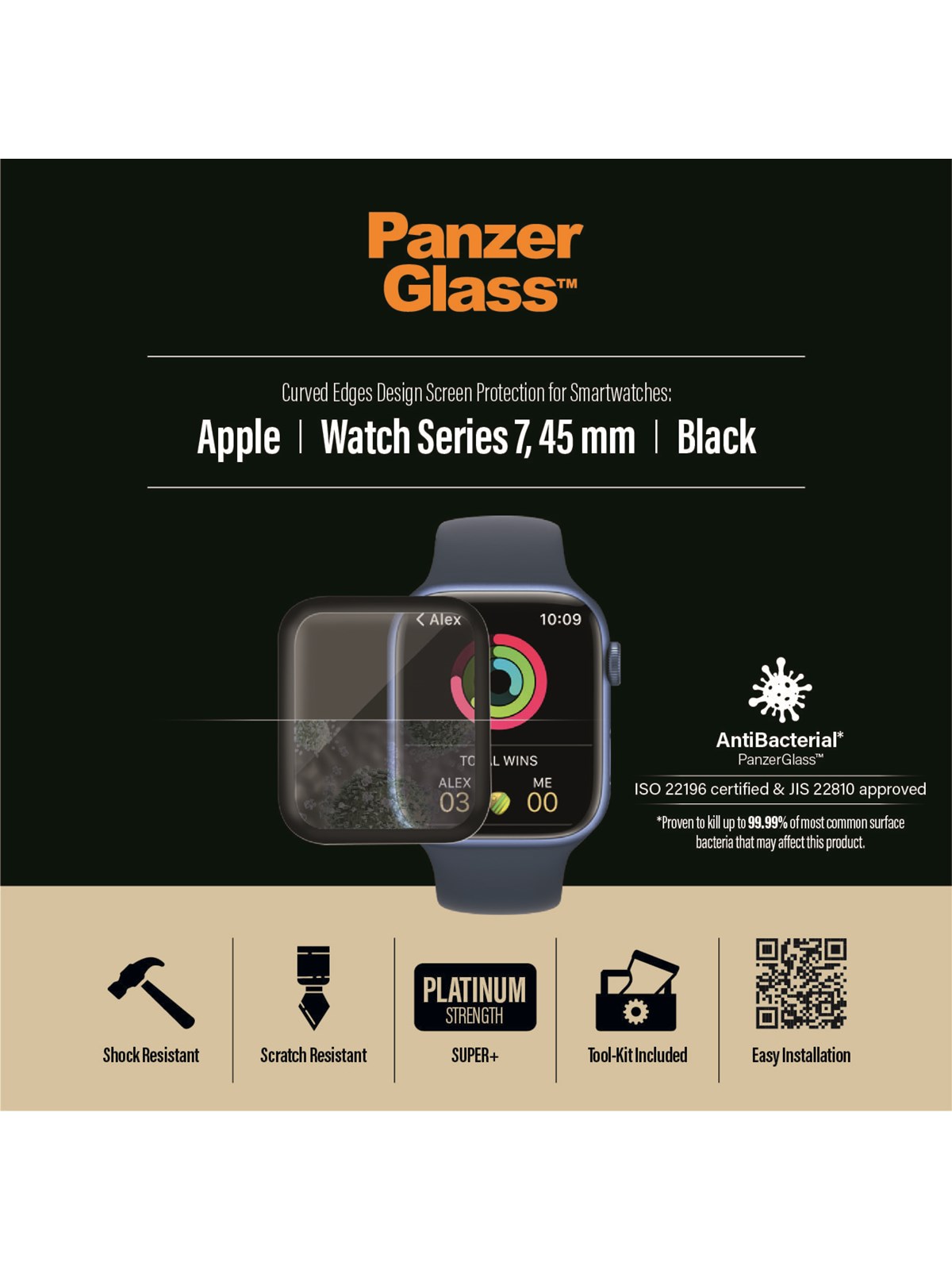 PanzerGlass Apple Watch Series 8 | 7 | 45mm | Screen Protector Glass, Beskyttelsesglas