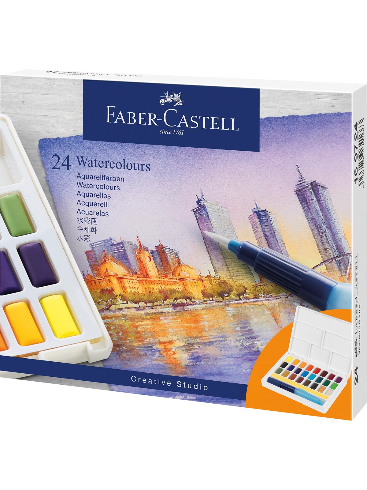 Faber-Castell Watercolour 24 ass i palette+water brush, Tegneværktøj