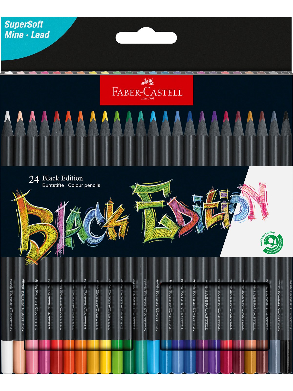 Faber-Castell Black Edition triangular farver 24 ass, Tegneværktøj