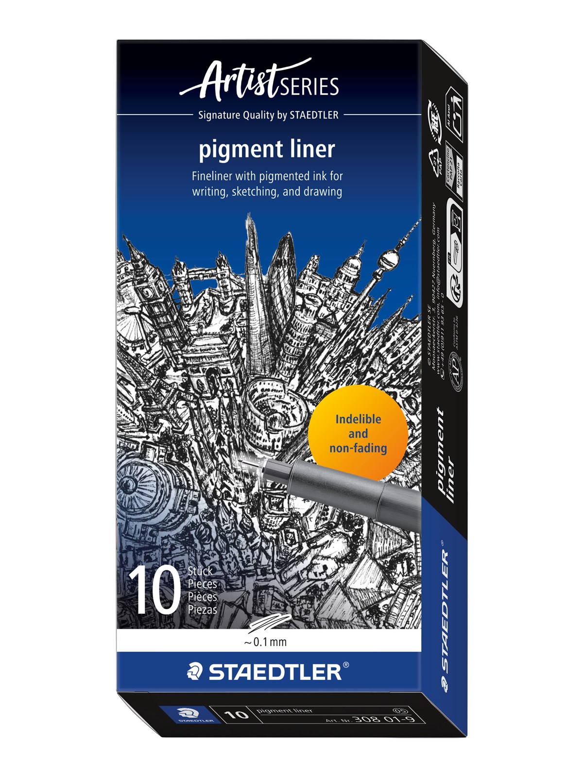 Stædtler STæDTLER PIGMENT LINER 0,1mm SORT, ÆSKE 10 STK, Tegneværktøj