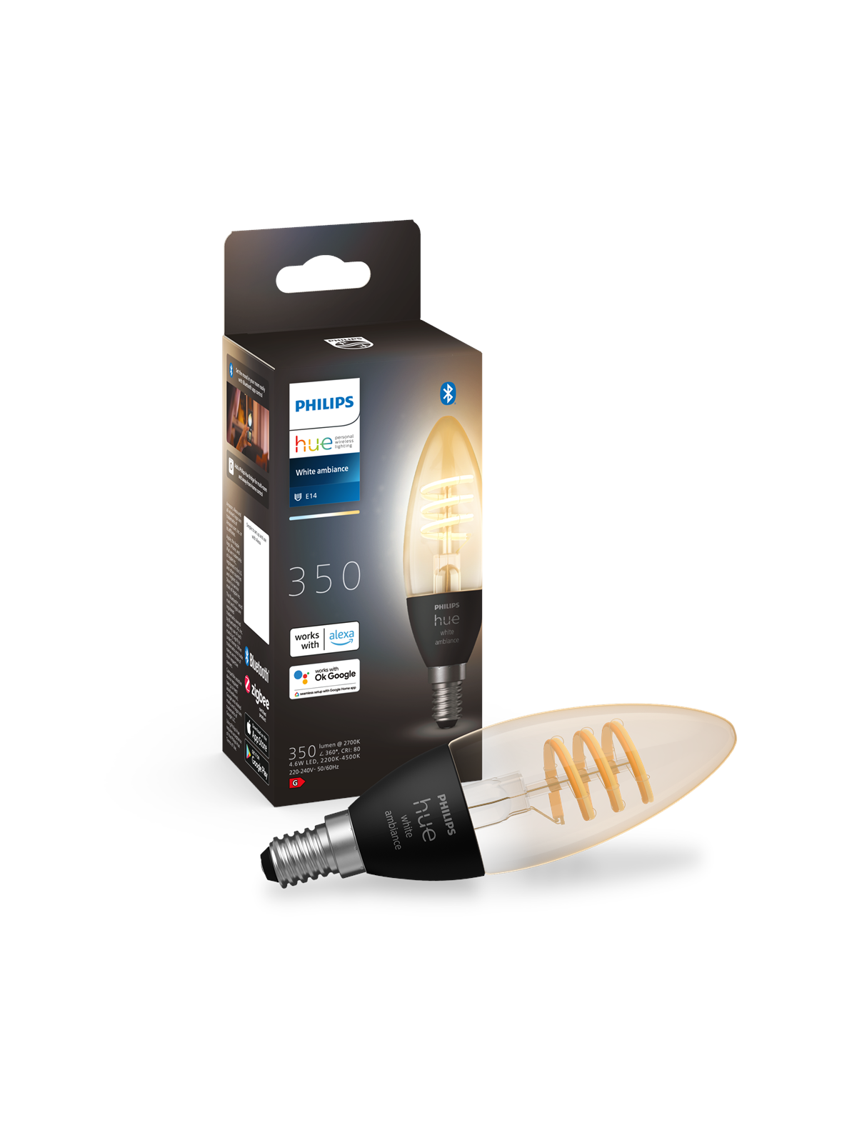 Philips Hue White Ambiance Filament E14 Kerterpære 1-Pak, Smart Home