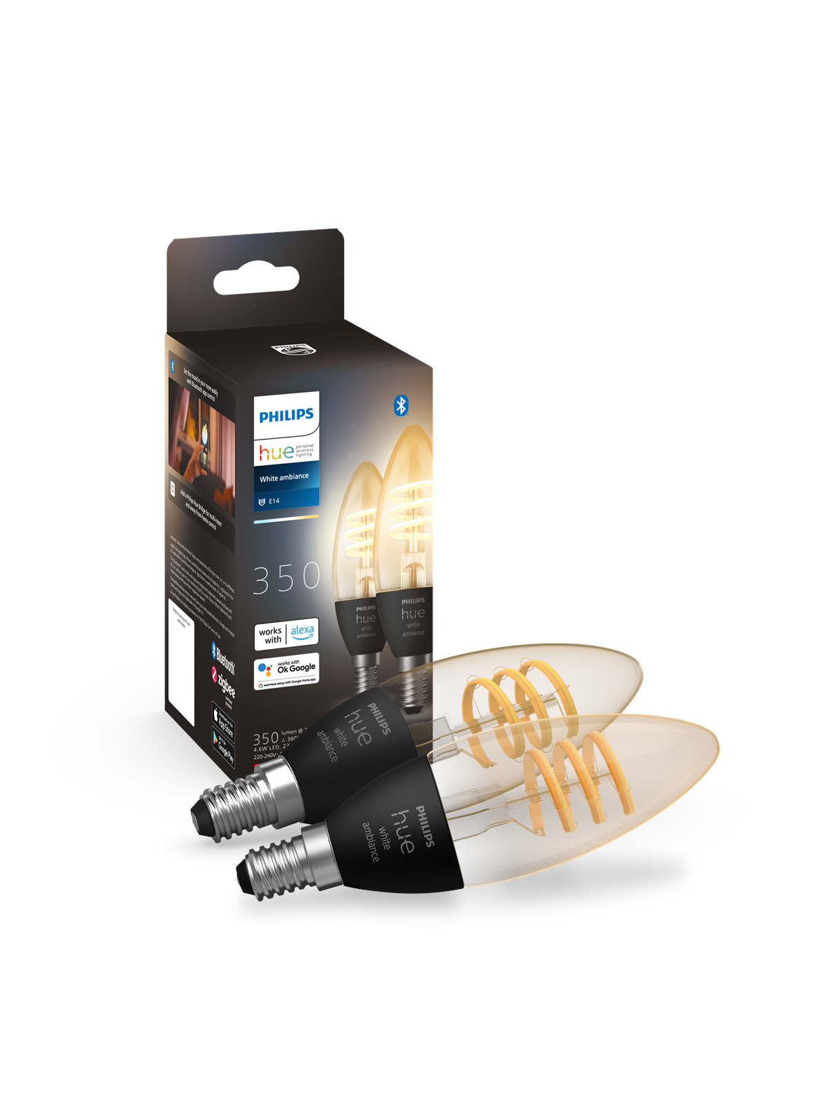 Philips Hue White Ambiance E14 Filament Candle 2-Pack, Smart Home