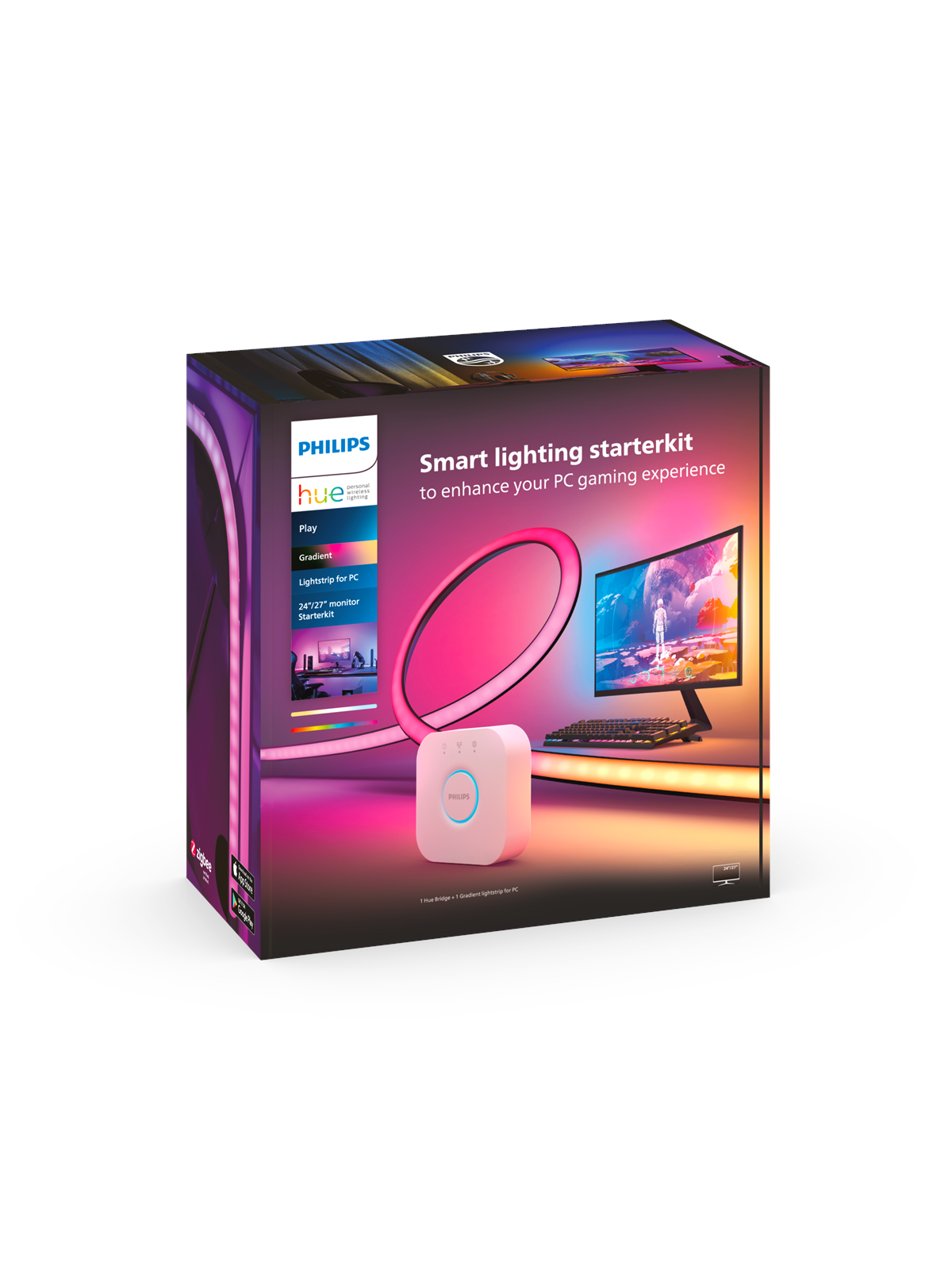 Philips Hue Play Gradient PC Lysstrip 24-27" 3-Pack + Hue Bridge, Smart Home