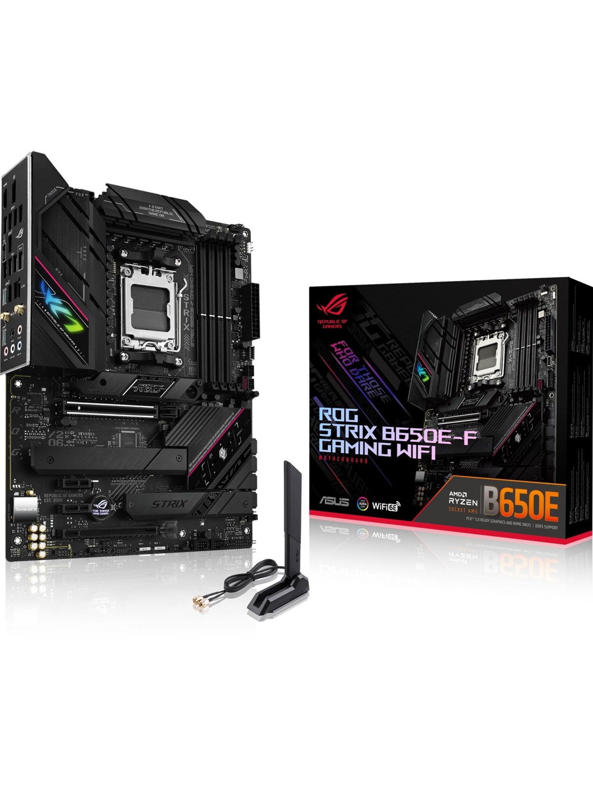 ASUS ROG STRIX B650E-F GAMING WIFI Bundkort - AMD B650 - AMD AM5 socket - DDR5 RAM - ATX