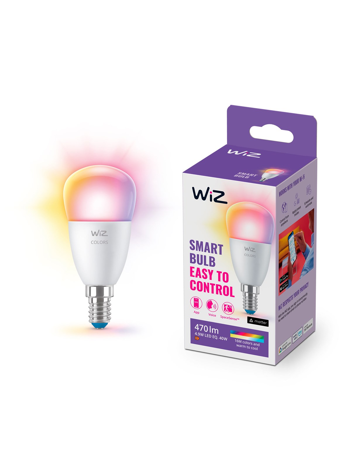 WiZ Full Color P45 E14 Smart Kronepære - RGB/16 millioner farver + dæmpbart hvidt LED-lys