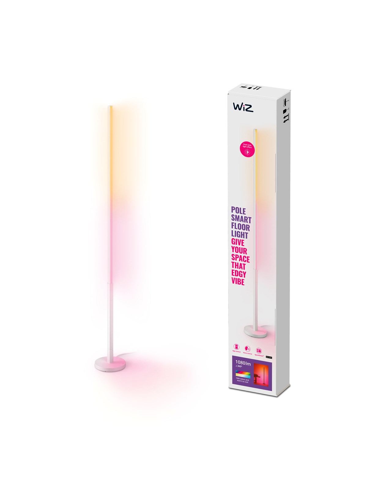 WiZ Pole Smart Gulvlampe, Justerbar hvidt & farvet lys, App & Stemmestyring