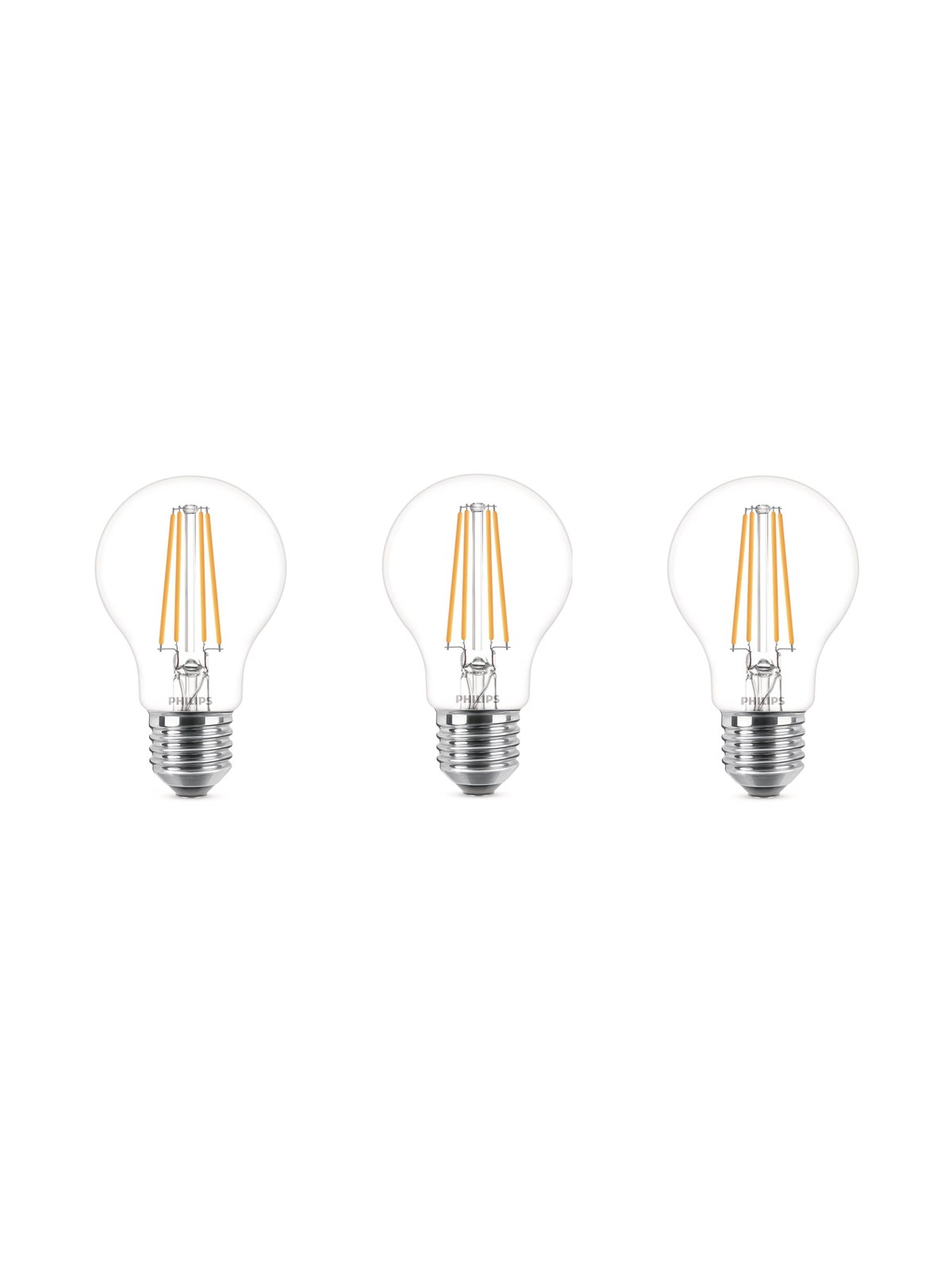 Philips LED pære Classic 7W/827 (60W) Klar 3-pak E27, Lyskilde