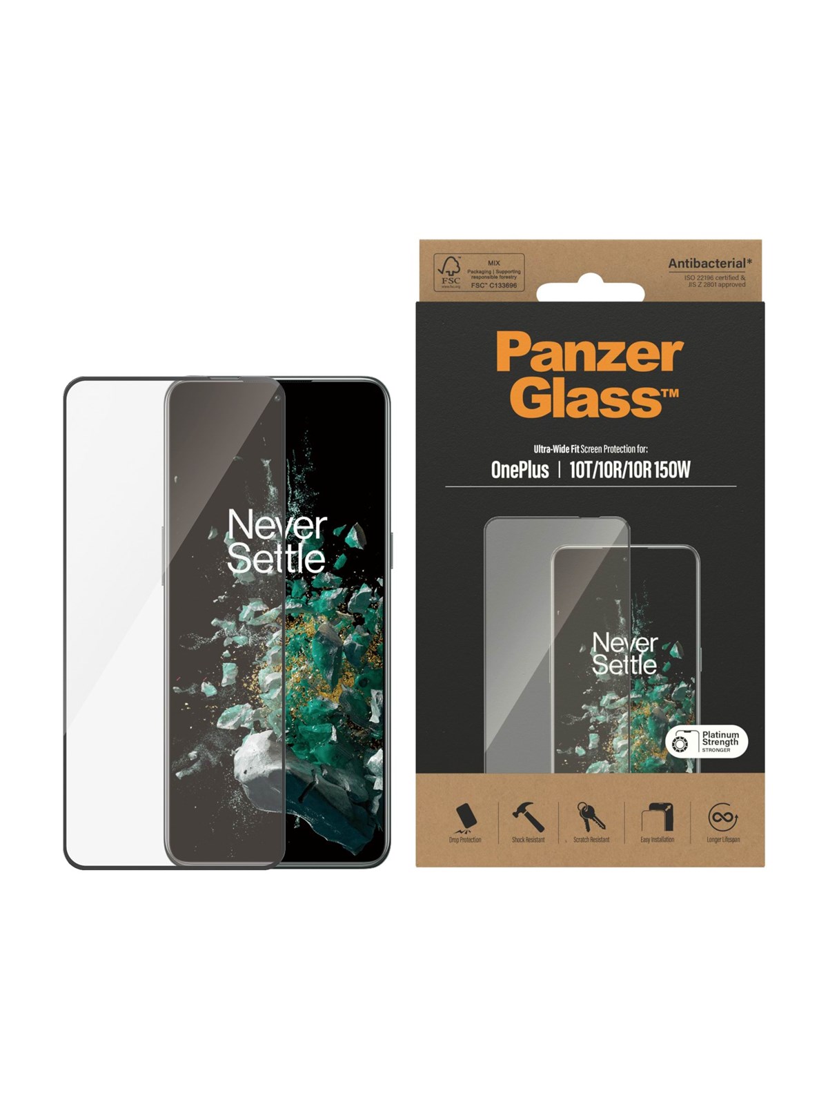 PanzerGlass Screen Protector OnePlus 10T | 10R | 10R | 150W | Ultra-Wide Fit | Black