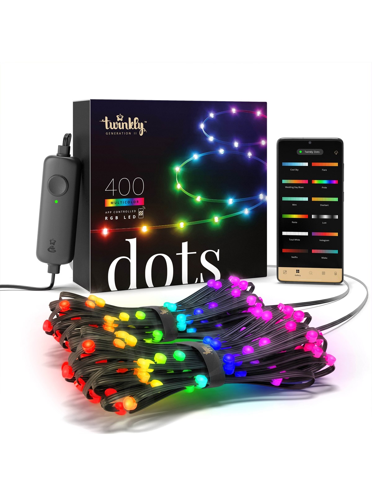 Twinkly Dots - 400 App-controlled RGB LEDs. 20 Meters. Black Wire., Smart Home
