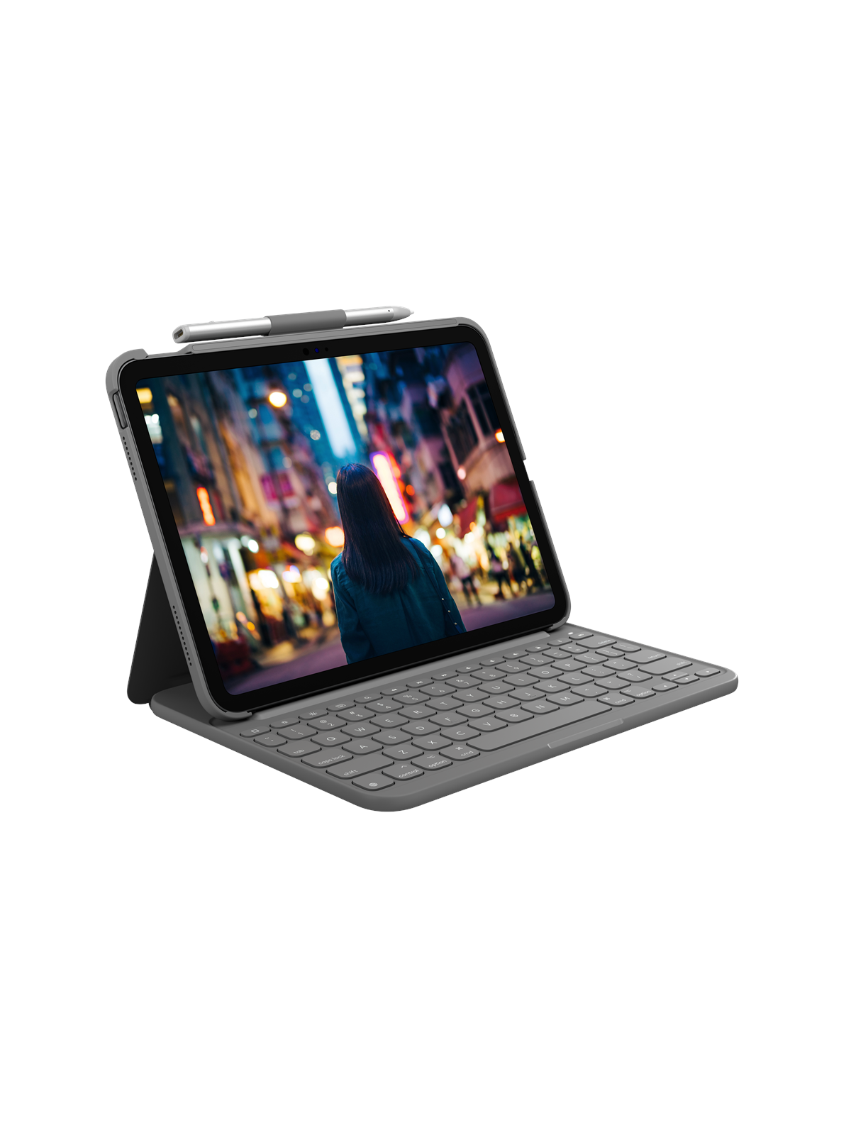 Logitech Slim Folio - keyboard and folio case - ND - oxford grey - Tastatur & Folio sæt - Nordisk - Grå