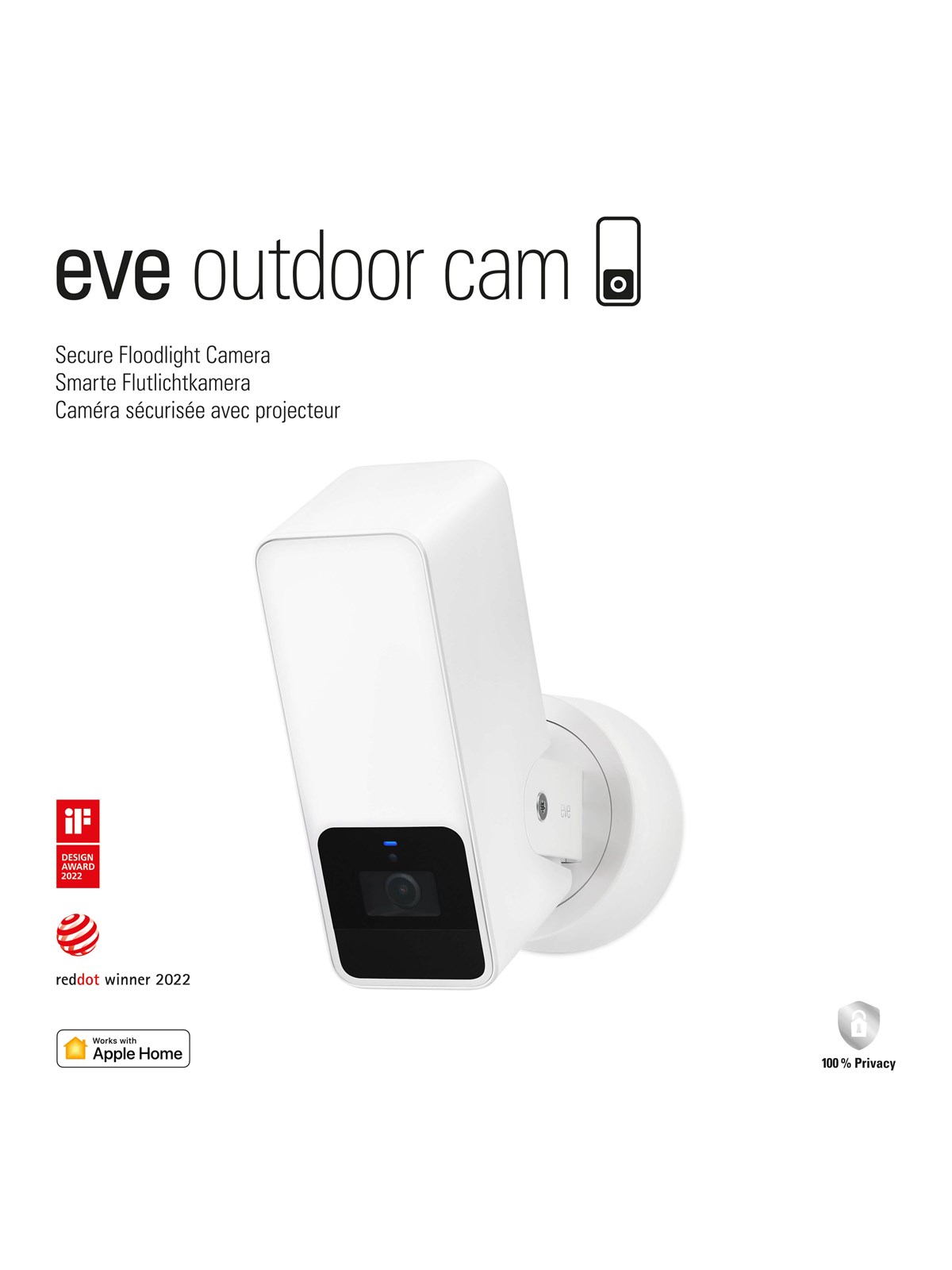 Eve Outdoor Cam Hvid - Udendørs overvågningskamera med spotlys og HomeKit Secure Video