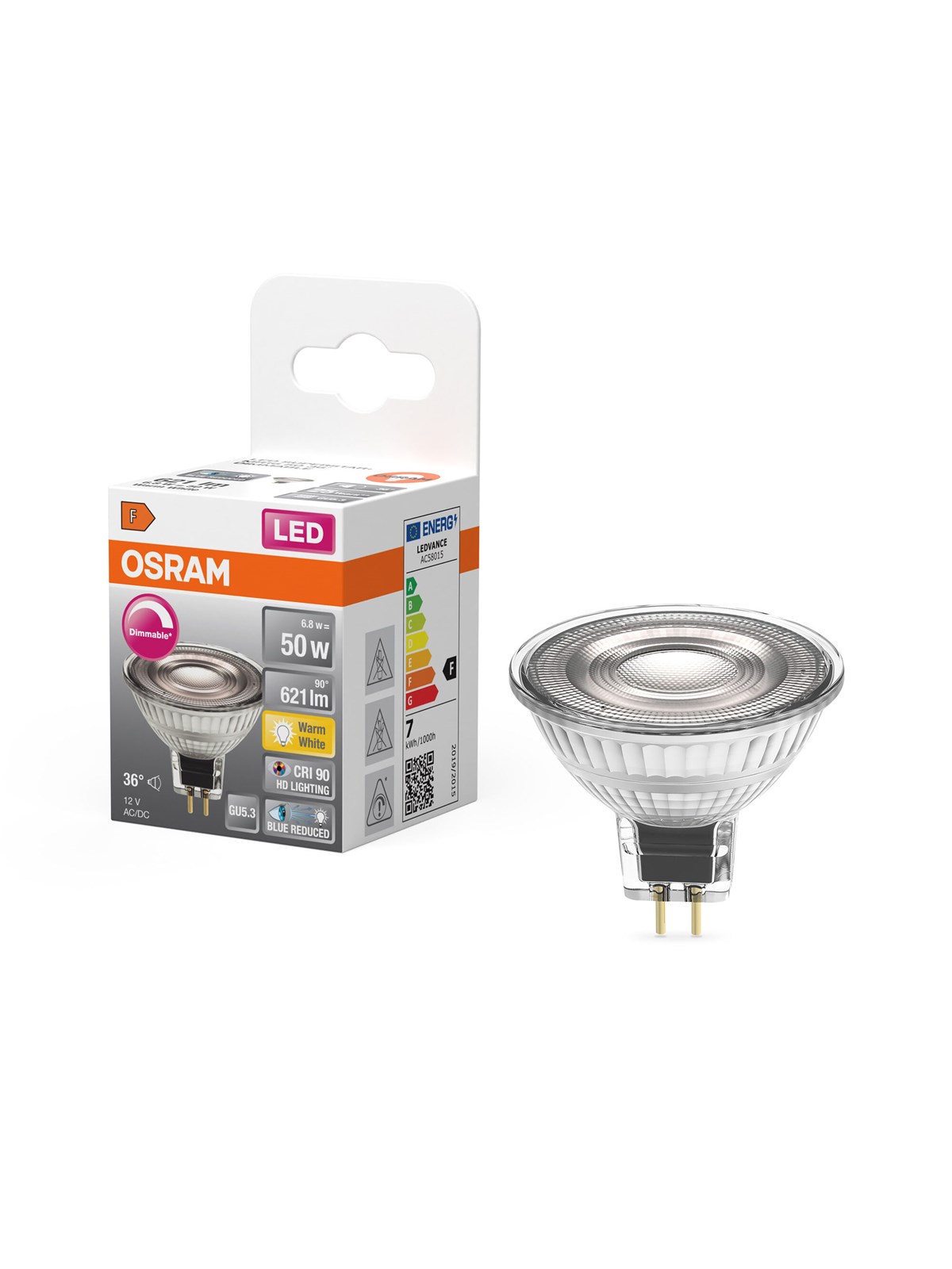 Osram LED pære LED Comfort MR16 36° 621lm 8W/927 (50W) GU5,3 dæmpbar GU5.3
