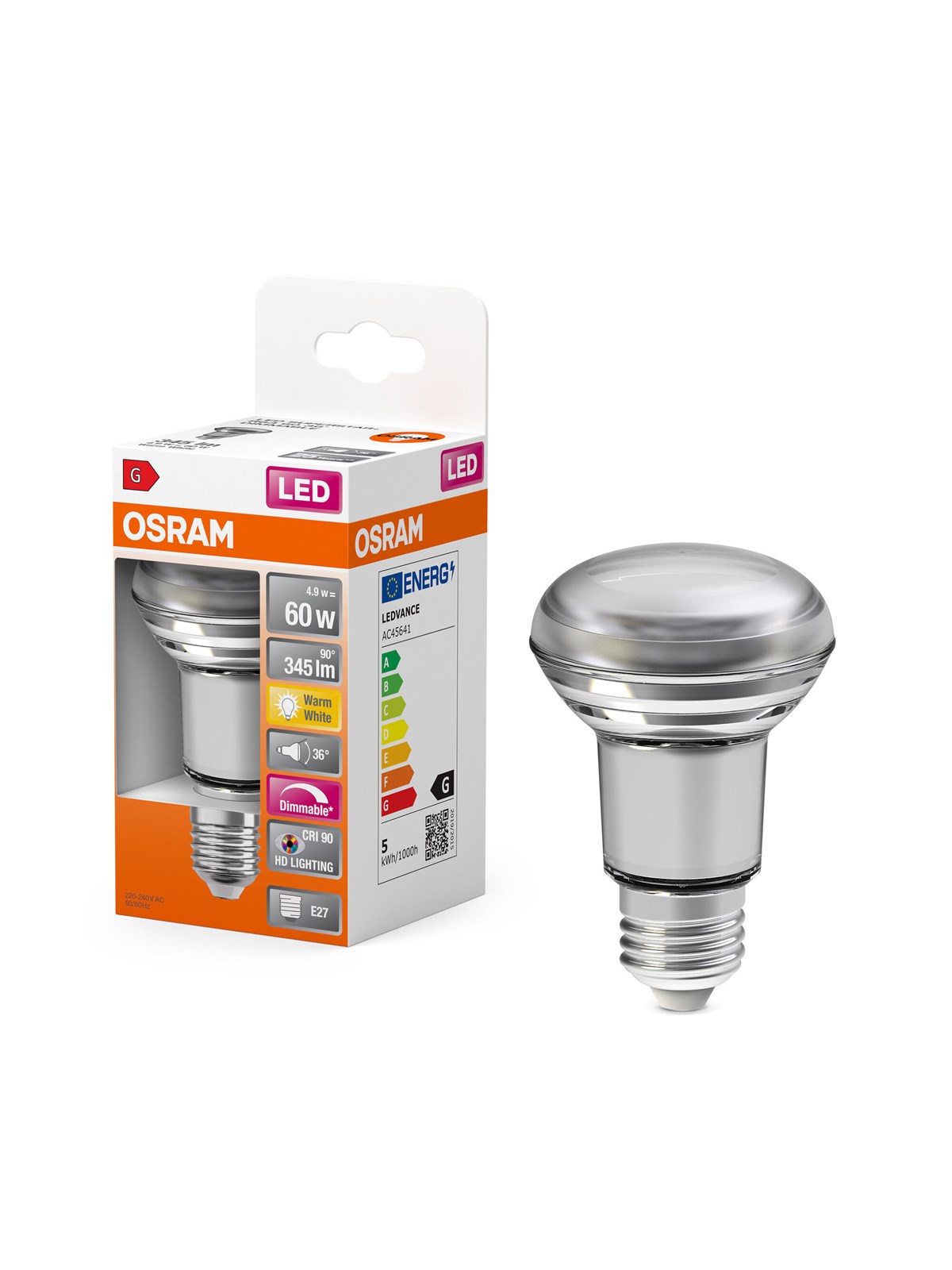 Osram LED pære LED Comfort R63 36° 345lm 4,8W/927 (60W) E27 dæmpbar E27