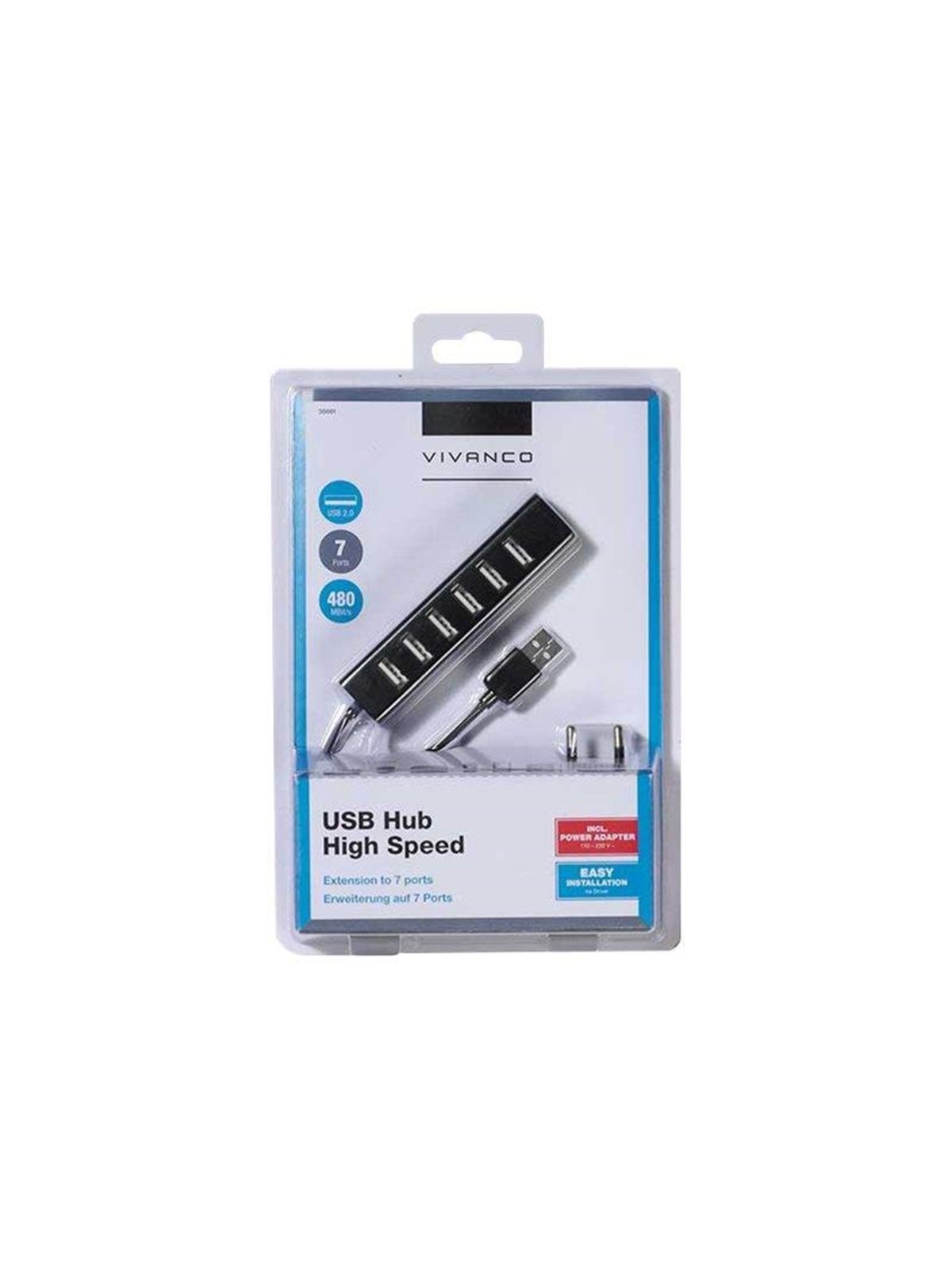 Vivanco - hub - 7 ports USB hub - 7 ports - Sort, Usb Hub