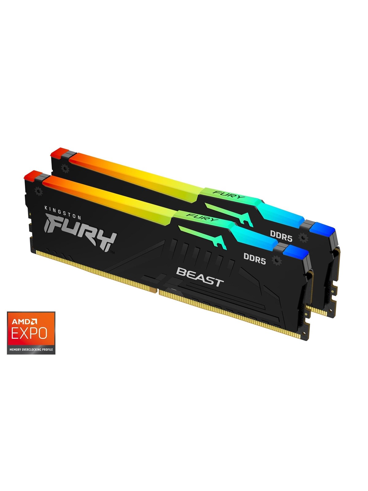 Kingston FURY Beast RGB DDR5-5600 - 16GB - CL36 - Dual Channel (2 pcs) - AMD EXPO & Intel XMP - Sort med RGB