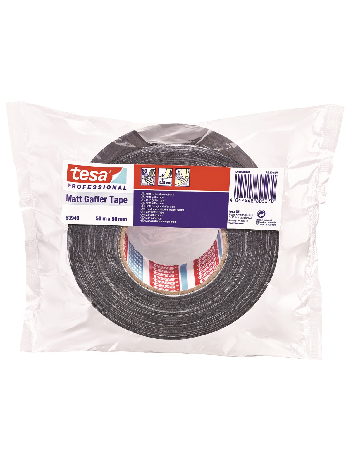tesa Duct Tape Professional 50m x 50mm Matt Black, Tape