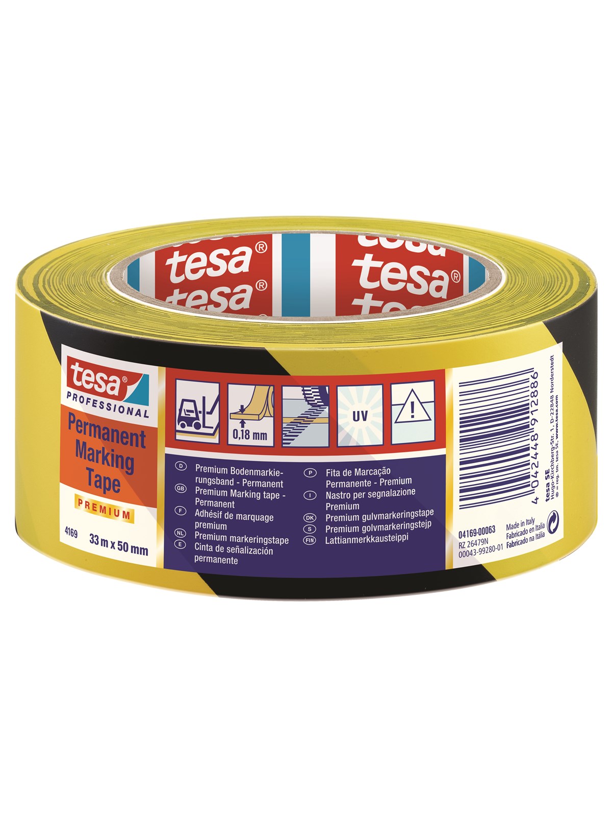 tesa Floor Marking Tape Premium indoor and outdoor 33m x 50 mm Yellow-Black