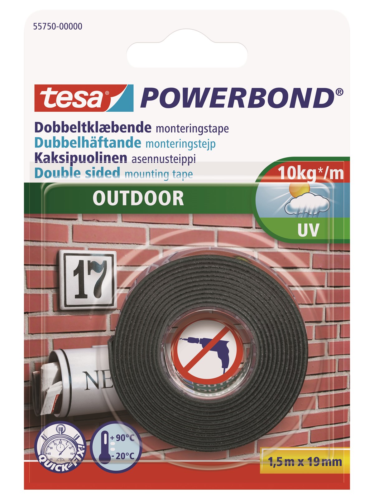 tesa Powerbond Mounting Tape Outdoor 1.5m x 19mm, Tape