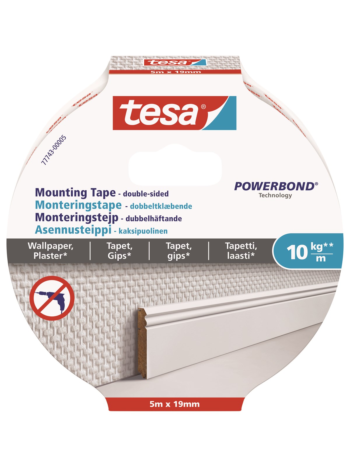 tesa Powerbond Mounting Tape Wallpaper 5m x 19mm, Tape