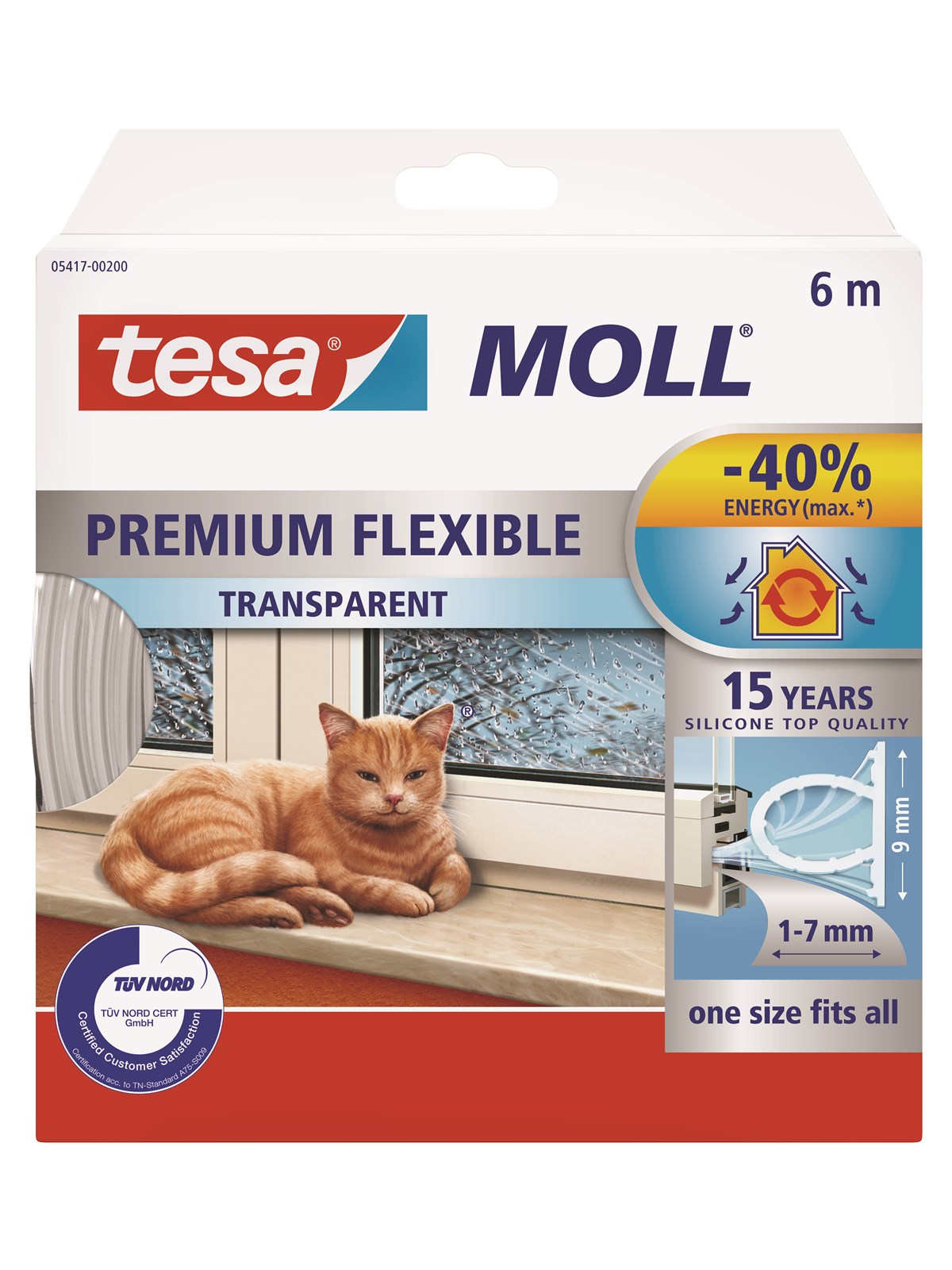 tesa moll Premium Flexible Silicone Sealing Tape 6m x 9mm x 7mm Transparent