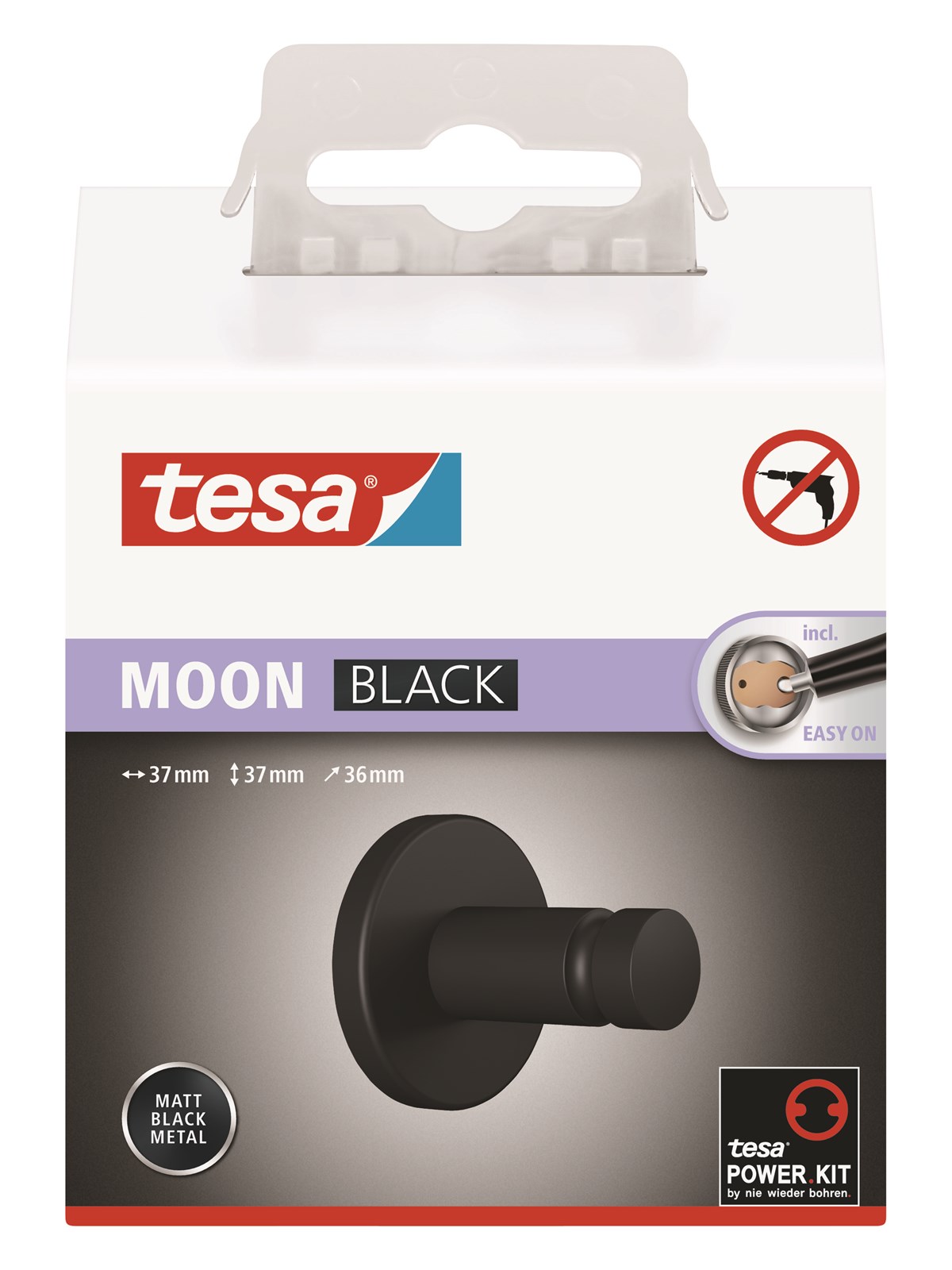 tesa Moon Black towel hook self-adhesive, Badeværelsestilbør