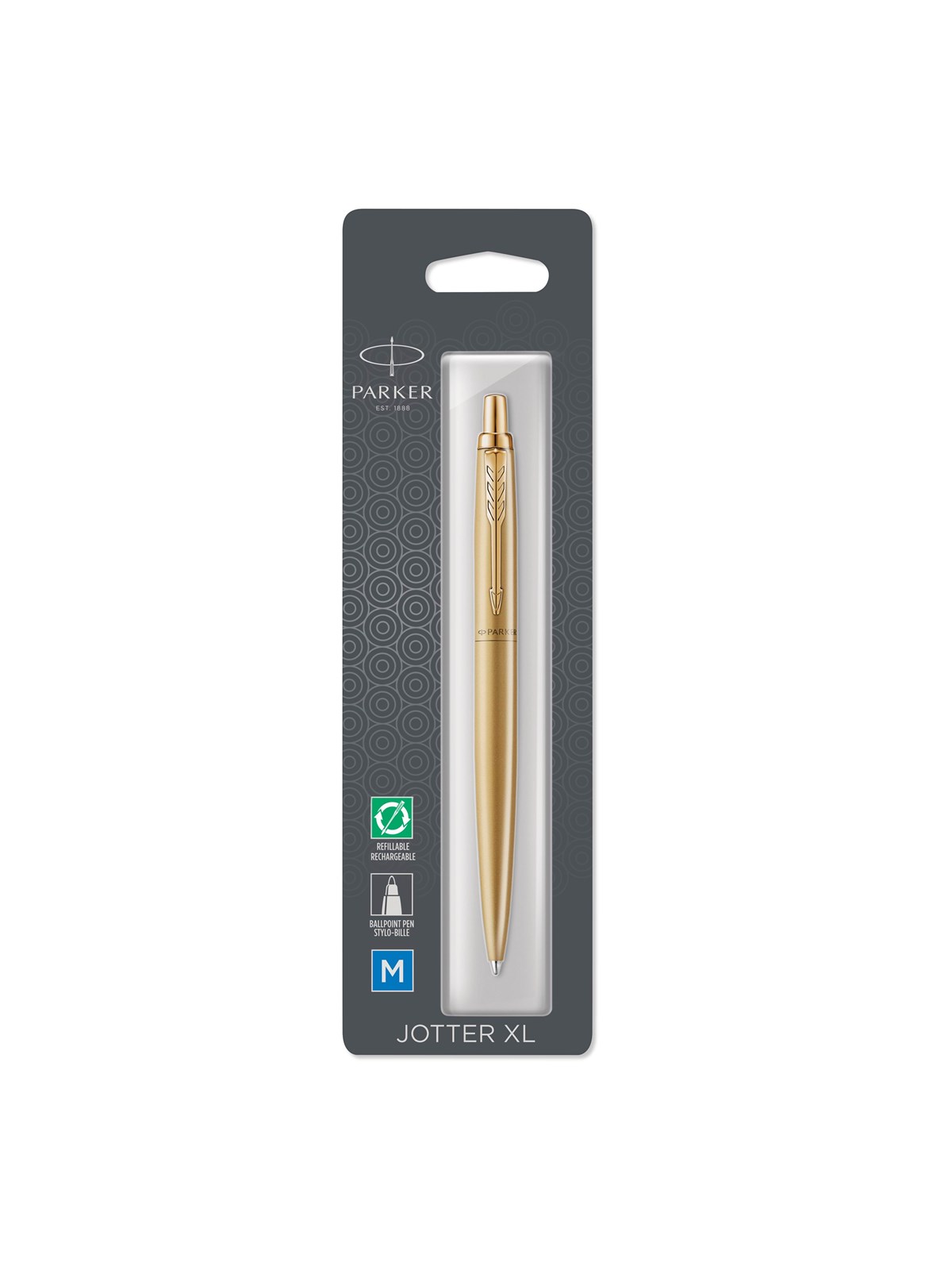 Parker Jotter XL monokrom guld GT-kuglepen, M blå, boblepakke med 1, Tegneværktøj
