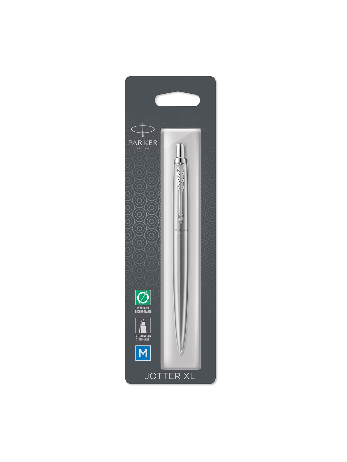 Parker Jotter XL monokrom grå CT-kuglepen, M blå, boblepakke med 1, Tegneværktøj