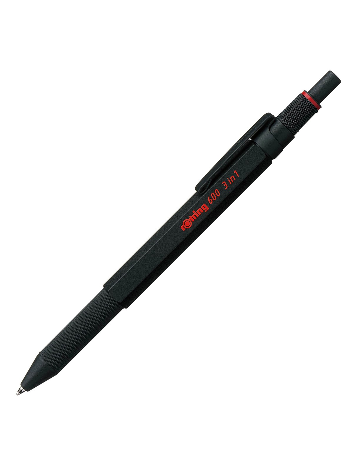Rotring rOtring 600 3-i-1 Multifarve Pen og Mekanisk Blyant | Sort & Rød Kuglepensspidser | 1 Mekanisk Blyant Spids (0,5 mm) | Sort skaft