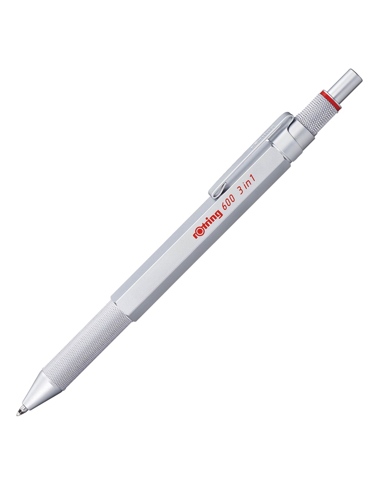 Rotring rOtring 600 3-i-1 Multifarve Pen og Mekanisk Blyant | Sort & Rød Kuglepensspidser | 1 Mekanisk Blyant Spids (0,5 mm) | Sølv skaft