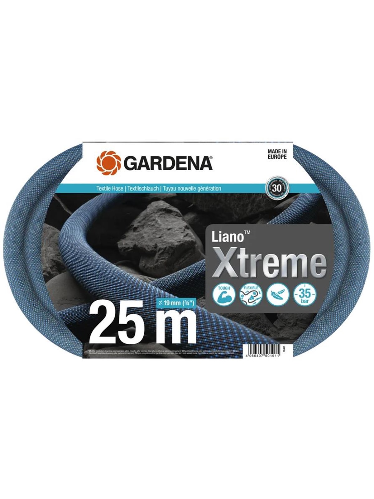 Gardena Tekstilslange Liano Xtreme 19 mm (3/4") 25 m, sæt, Havevanding