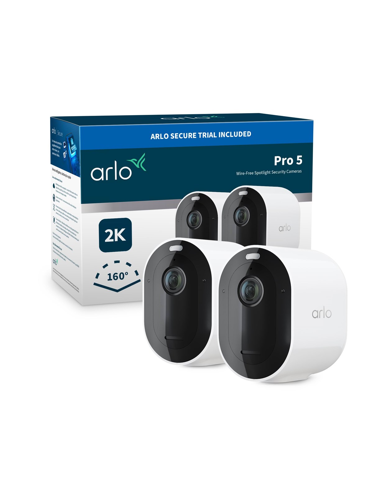Arlo Pro 5 - Trådløst sikkerhedskamerasystem - 2 kamerær - Hvid, Smart Home