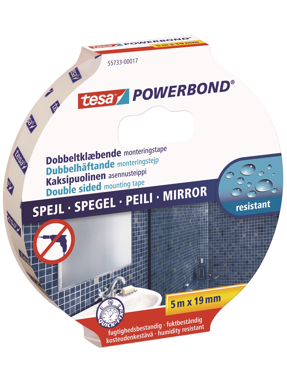 tesa Powerbond Mounting Tape Mirror 5m x 19mm, Tape
