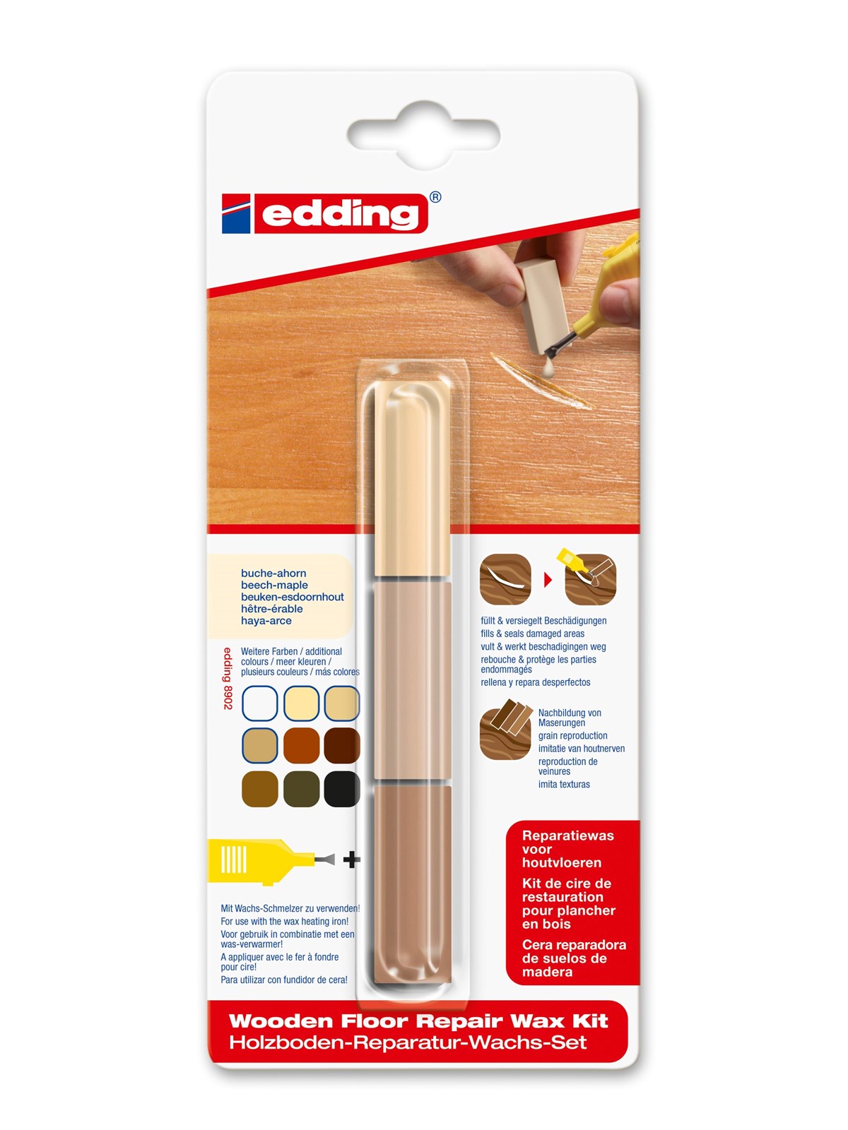 Edding e-8902 voks kit til reparation af træmøbler bøg/ahorn, Værktøj